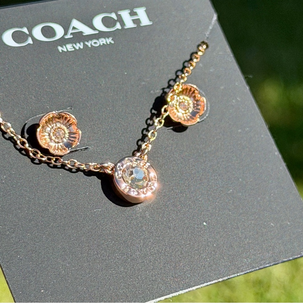 COACH Round Circle Necklace and Tea Rose Stud Earrings Set - Picture 14 of 14